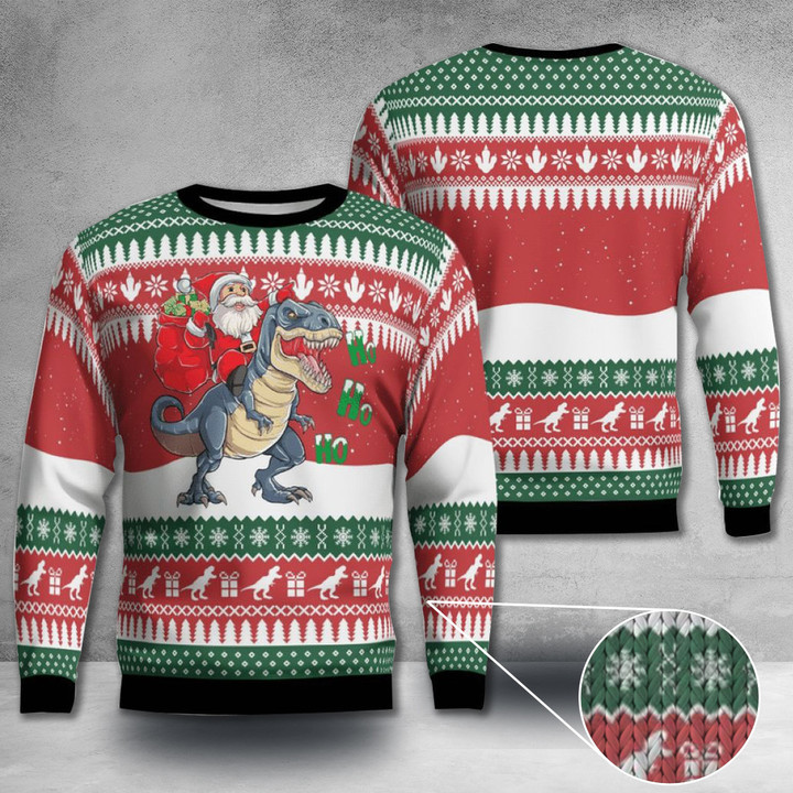 Dinosaur Ugly Christmas Sweater Santa Riding A Dinosaur Sweater 2023