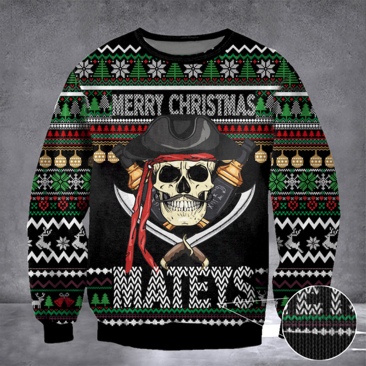 Pirate Skull Merry Christmas Mateys Ugly Christmas Sweater Funny Xmas Clothing Gift For Teens