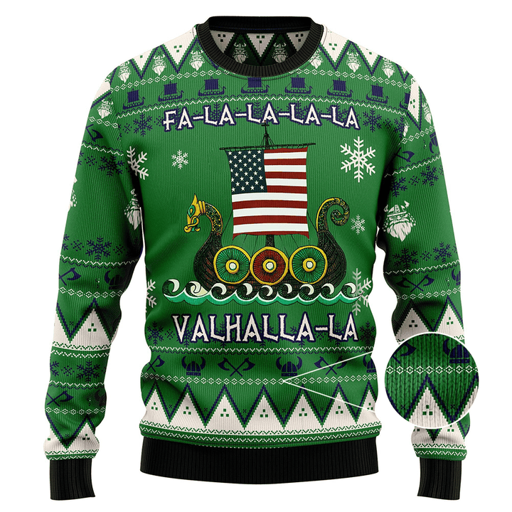 American Viking Ugly Christmas Sweater Fa La La La Valhalla Sweater