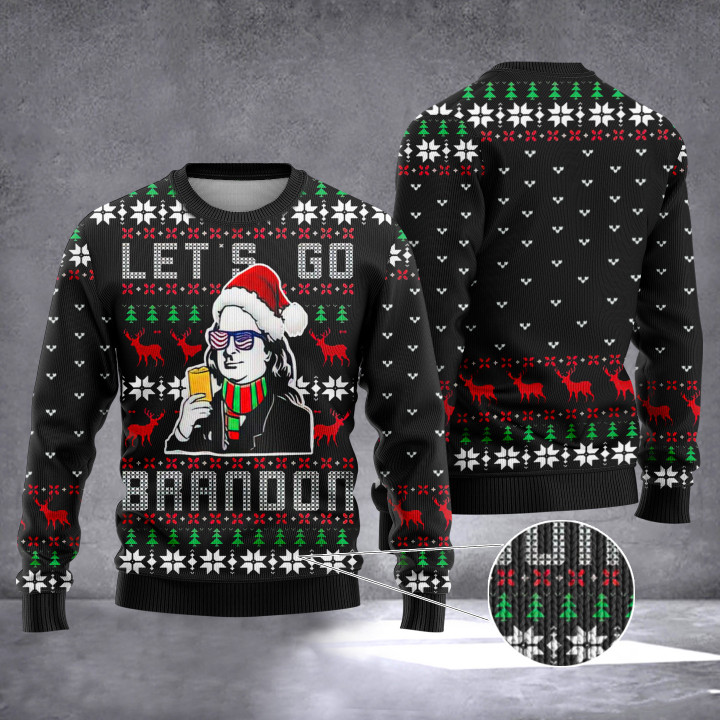 Benjamin Let's Go Brandon Ugly Xmas Sweater FJB Christmas Sweater Presents