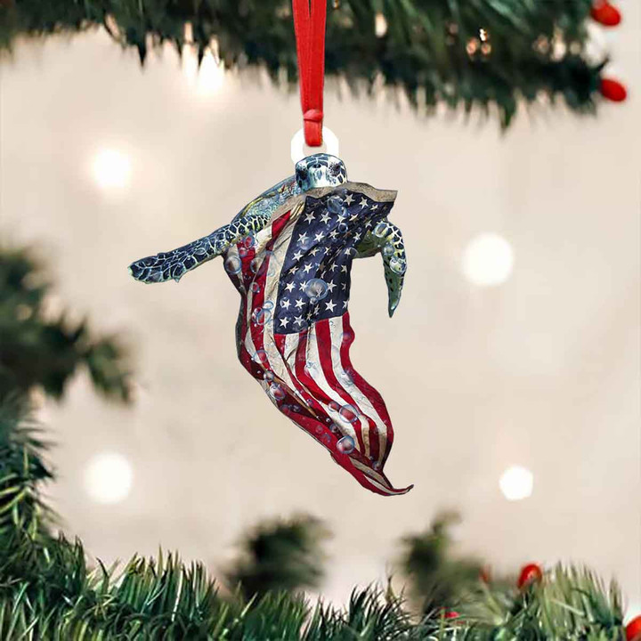 Turtle With American Flag Ornament Patriotic Sea Turtle Christmas Ornament Tree Decorations