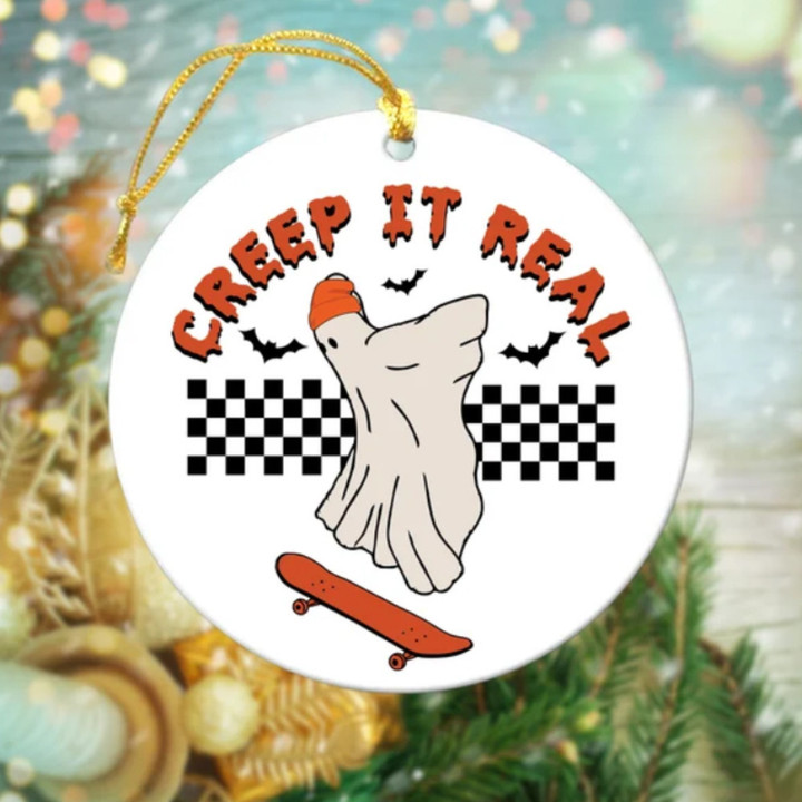 Ghost Play Skateboard Creep It Real Halloween Ornament Gifts For Skateboard Lovers