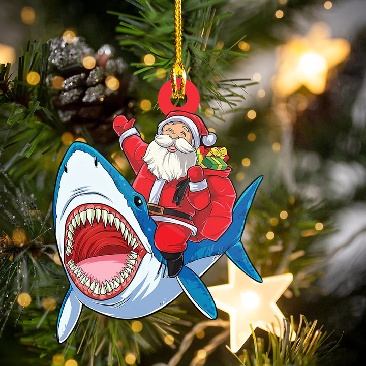 Santa Riding Shark Ornament Funny Christmas Tree Ornaments Best Gifts For 2023