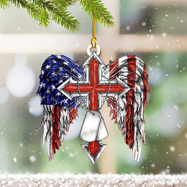 Veteran Christian Cross American Flag Wings Ornament Happy Veterans Day Gift 2023
