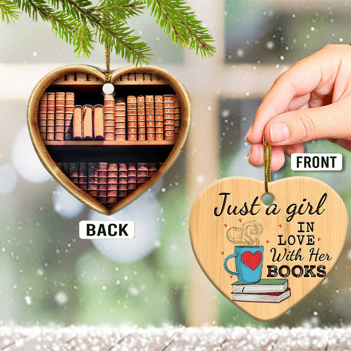Book Lovers Heart Ornament Xmas Tree Decorations Just A Girl Who Loves Books