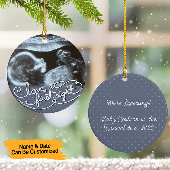 Personalized Photo Pregnancy Expecting Christmas Ornament 2023 We're Expecting Ornament