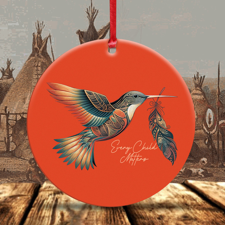 Every Child Matters Ornament Hummingbird With Feather Orange Day 2023 Support Xmas Tree Decor