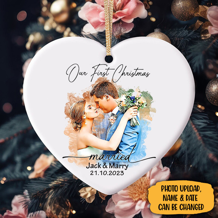 Personalized Our First Christmas Married Ornament Heart Shaped Ornaments Gifts For Couples