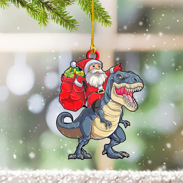 Santa Riding Dinosaur Ornament Funny Xmas Ornaments Decoration Gift Ideas
