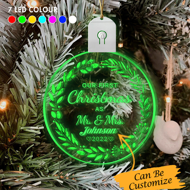 Personalized Our First Christmas As Mr And Mrs 2023 Led Christmas Ornaments Decor