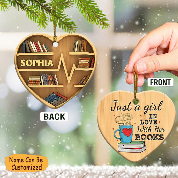 Personalized Book Lover Ornament Book Lover Heart Ornament Just A Girl In Love With Her Books