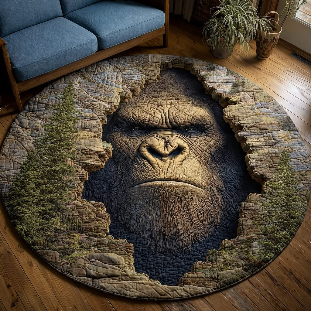 Bigfoot Forest Giant Quilted Round Mat Unique Circle Rug Bigfoot ...