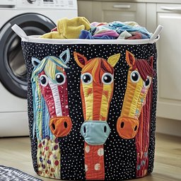 Funky Horse Quilted Laundry Basket GFTOTP12272