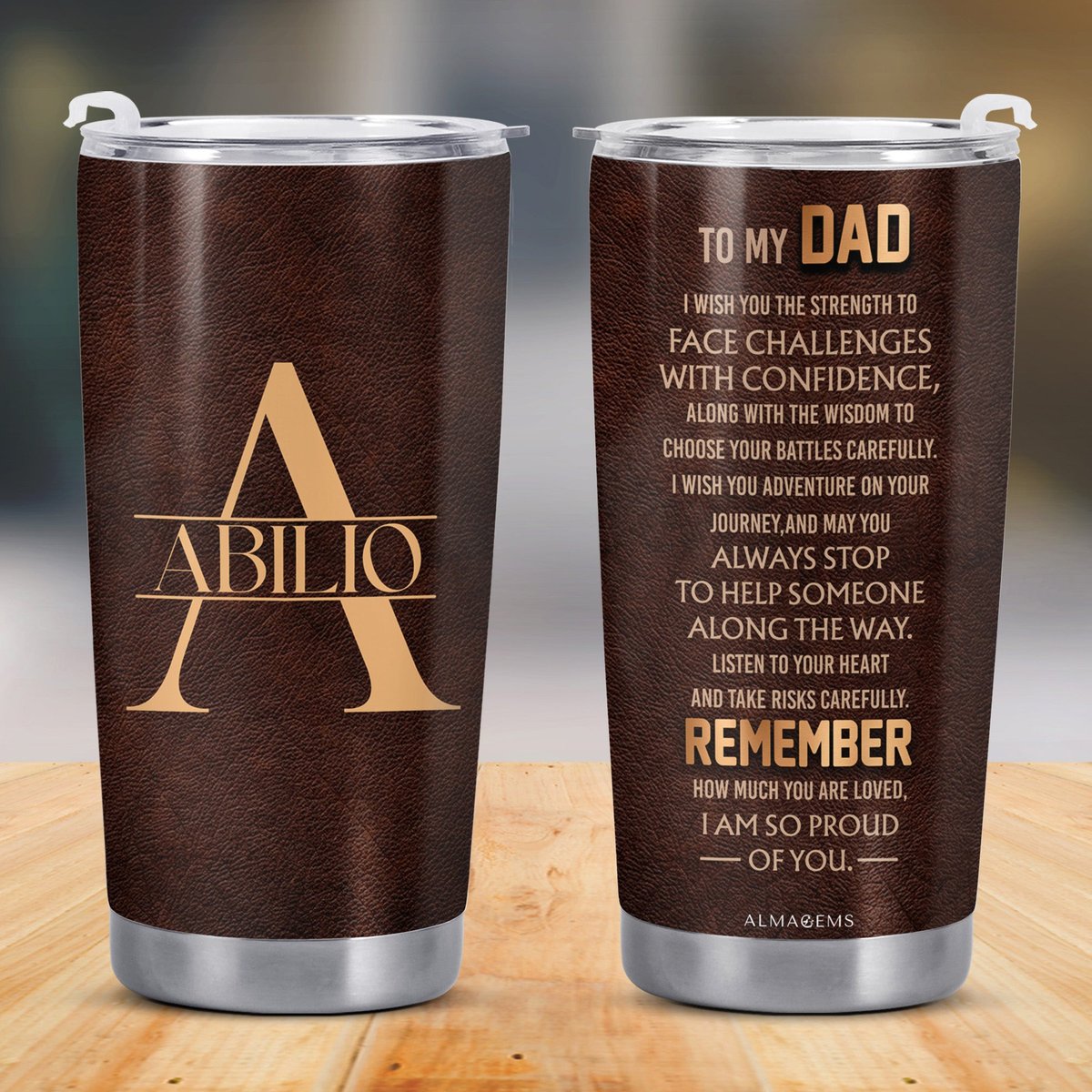 Custom Monogram On Elegant Leather Texture Tumbler - Personalized Custom Stainless Steel Tumbler 20oz 30oz - DAD008_TB
