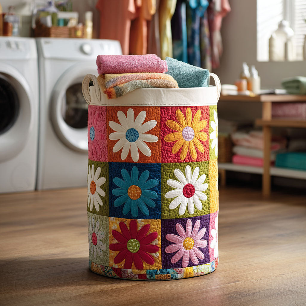 Color Pop Daisies Quilted Laundry Basket NCU0NTV035