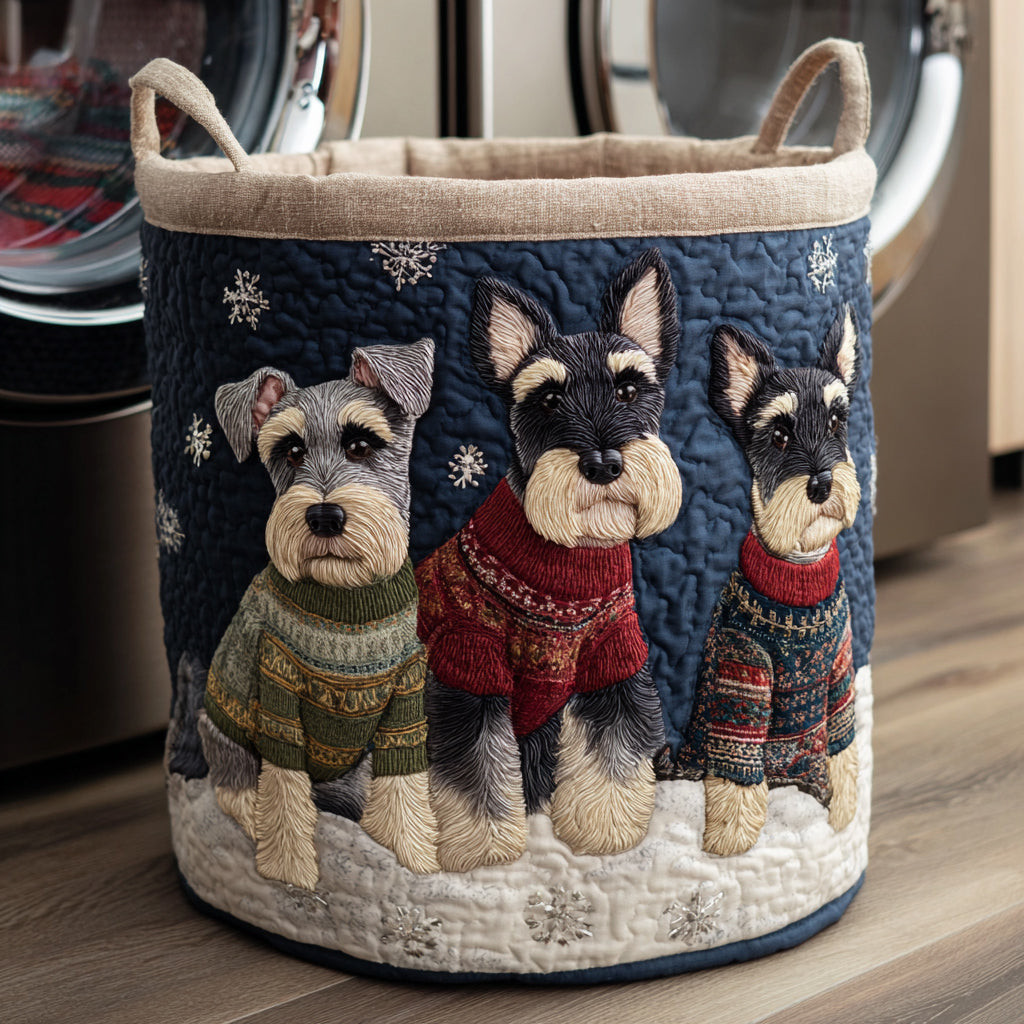 Holiday Schnauzer Trio Quilted Laundry Basket NCU0HNH531