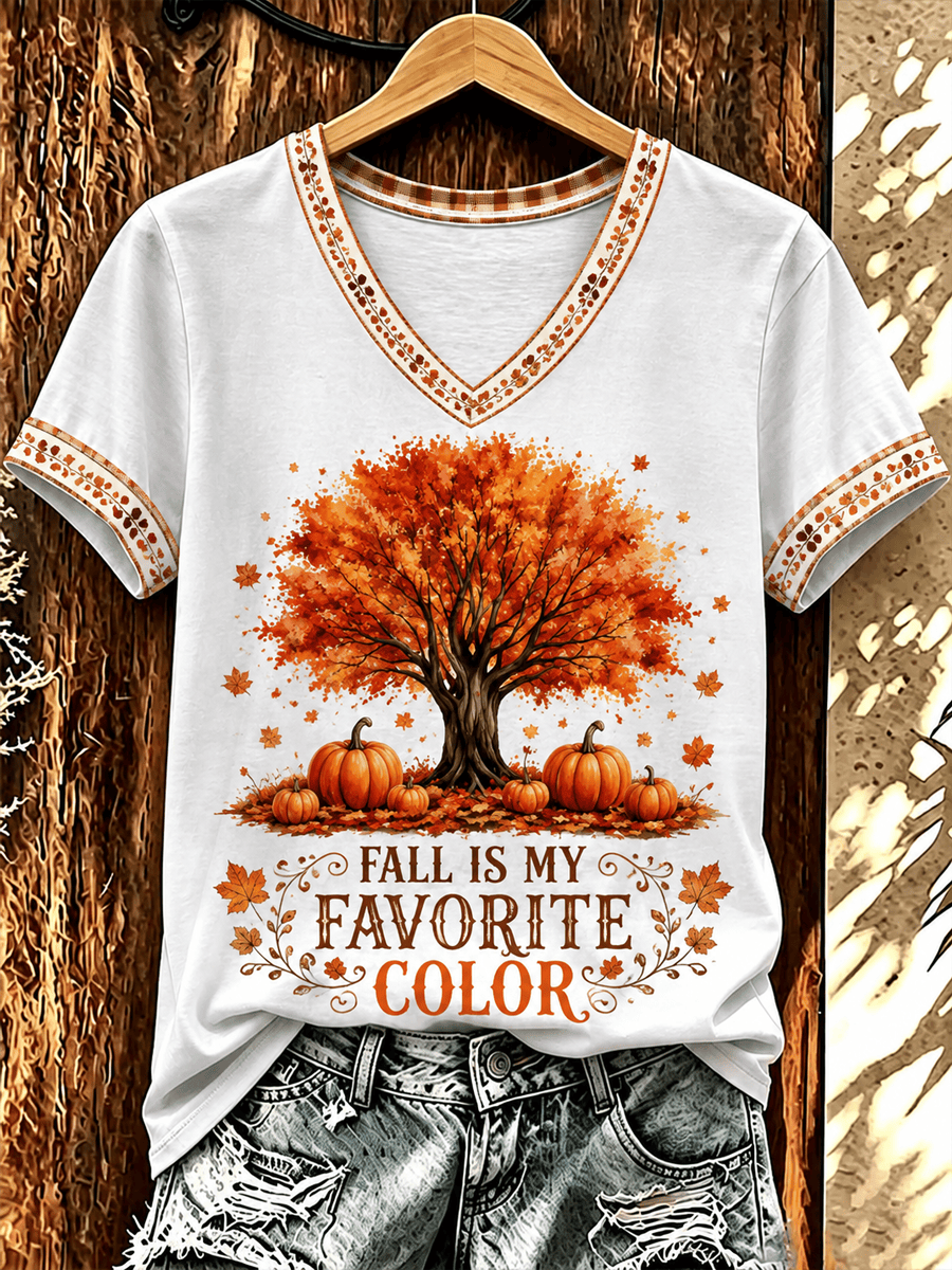 Fall Is My Favorite Color Maple Tree V-Neck Shirt Christian Autumn Clothing Vintage Religious Faith Gift _