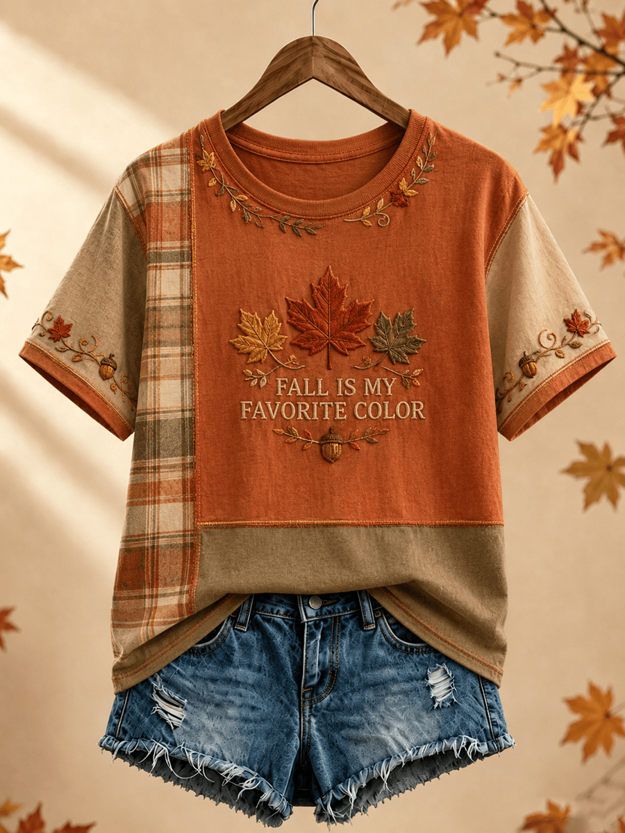 Fall Is My Favorite Color T-Shirt Maple Leaves Acorn Plaid Merch Meaningful Gifts For Women