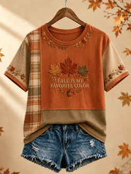Fall Is My Favorite Color T-Shirt Maple Leaves Acorn Plaid Merch Meaningful Gifts For Women