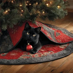 Black Cat Quilted Tree Skirt Christmas Gift