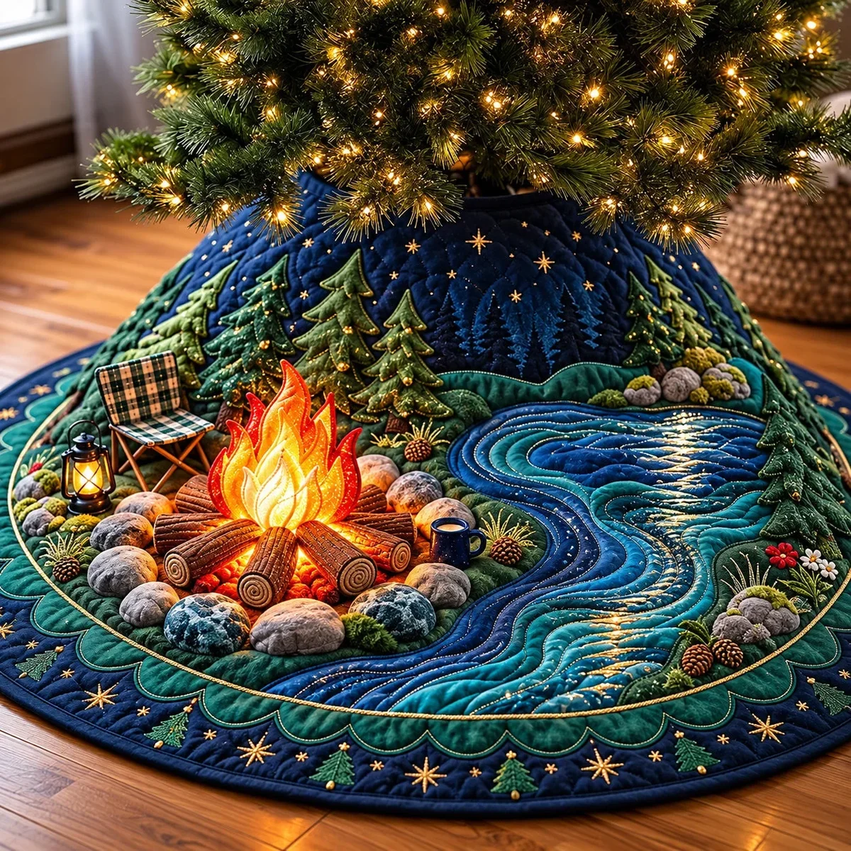 Campfire River Quilted Tree Skirt Christmas Gift