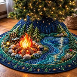Campfire River Quilted Tree Skirt Christmas Gift