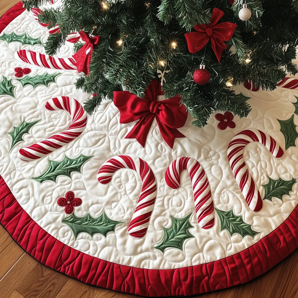 Christmas Candy Canes Quilted Tree Skirt Christmas Gift