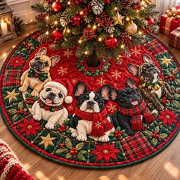 Christmas French Bulldog Joy Quilted Tree Skirt Christmas Gift