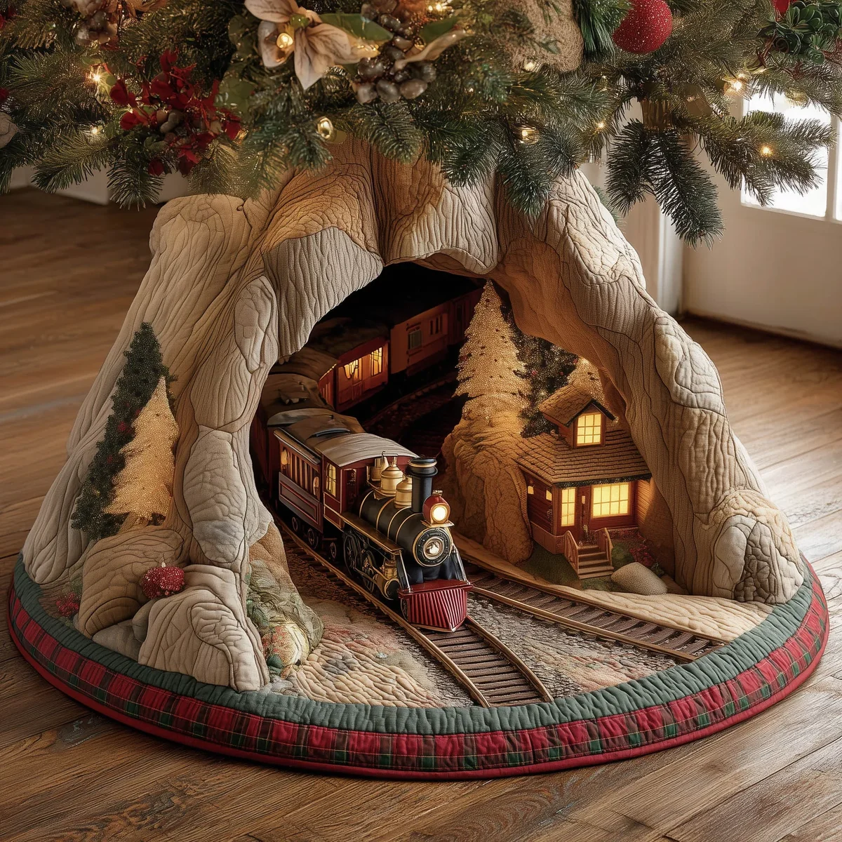 Cabin Station Quilted Tree Skirt Christmas Gift
