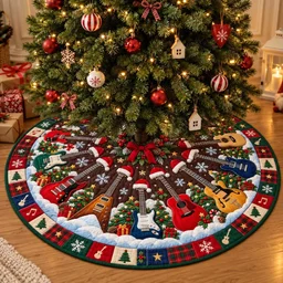 Christmas Guitar Wonderland Quilted Tree Skirt Christmas Gift