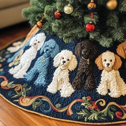 Adorable Poodle Quilted Tree Skirt Christmas Gift