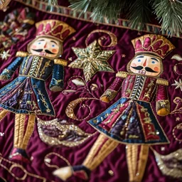 Burgundy Nutcrackers Quilted Tree Skirt Christmas Gift