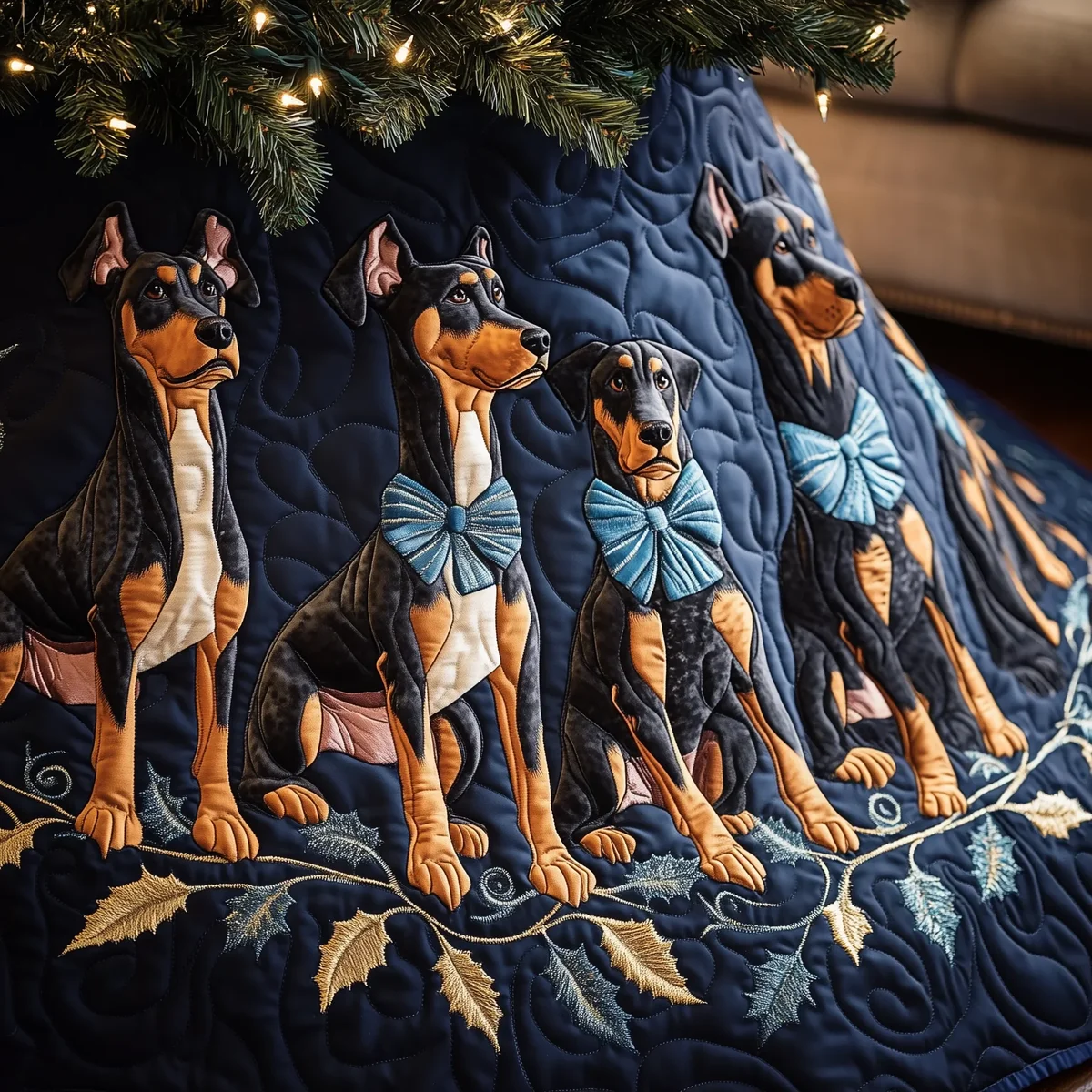 Christmas Doberman Quilted Tree Skirt Christmas Gift