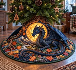 Autumn Moon Dragon Quilted Tree Skirt Christmas Gift