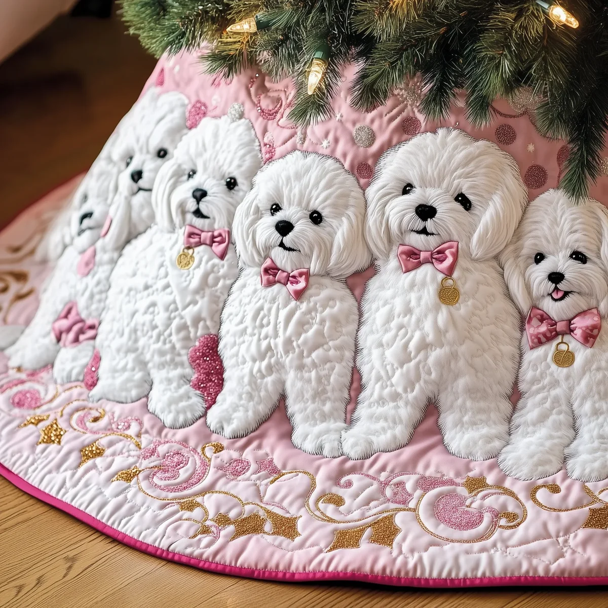 Christmas Bichon Frise Quilted Tree Skirt Christmas Gift