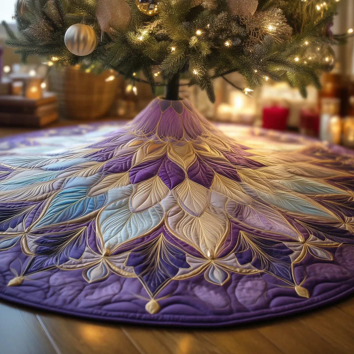 Amethyst Bloom Quilted Tree Skirt Christmas Gift