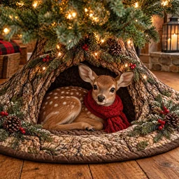 Christmas Animals Woodland Den Quilted Tree Skirt Christmas Gift