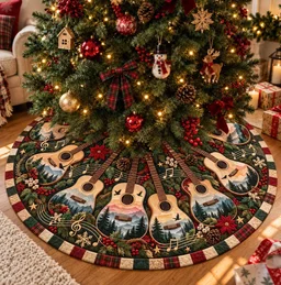 Christmas Guitar Forest Quilted Tree Skirt Christmas Gift