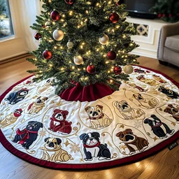 Bulldog Quilted Tree Skirt Christmas Gift