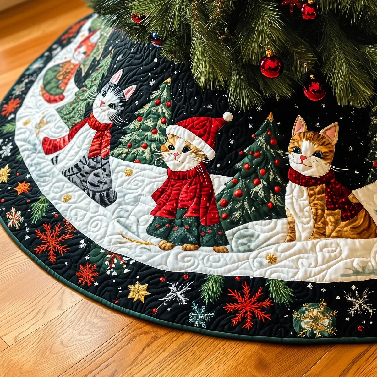 Christmas Cat Quilted Tree Skirt Christmas Gift