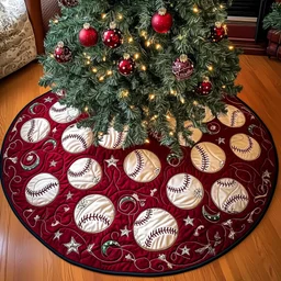 Baseball Ornament Quilted Tree Skirt Christmas Gift