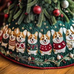 Christmas Corgi Quilted Tree Skirt Christmas Gift