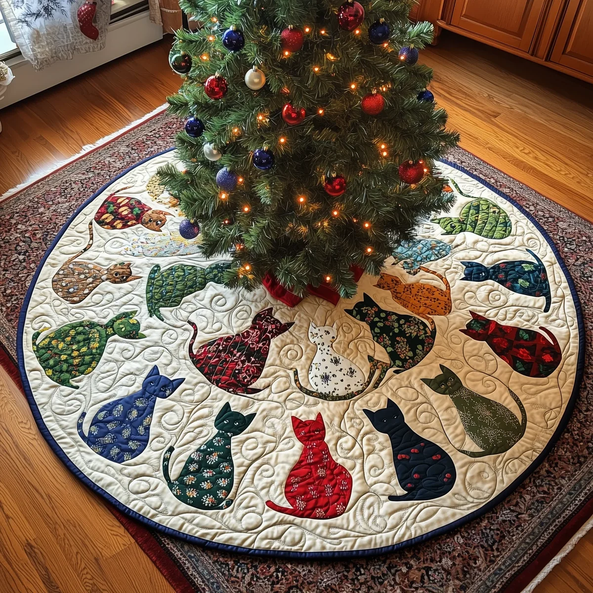 Cat Of Joy Quilted Tree Skirt Christmas Gift