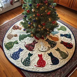 Cat Of Joy Quilted Tree Skirt Christmas Gift
