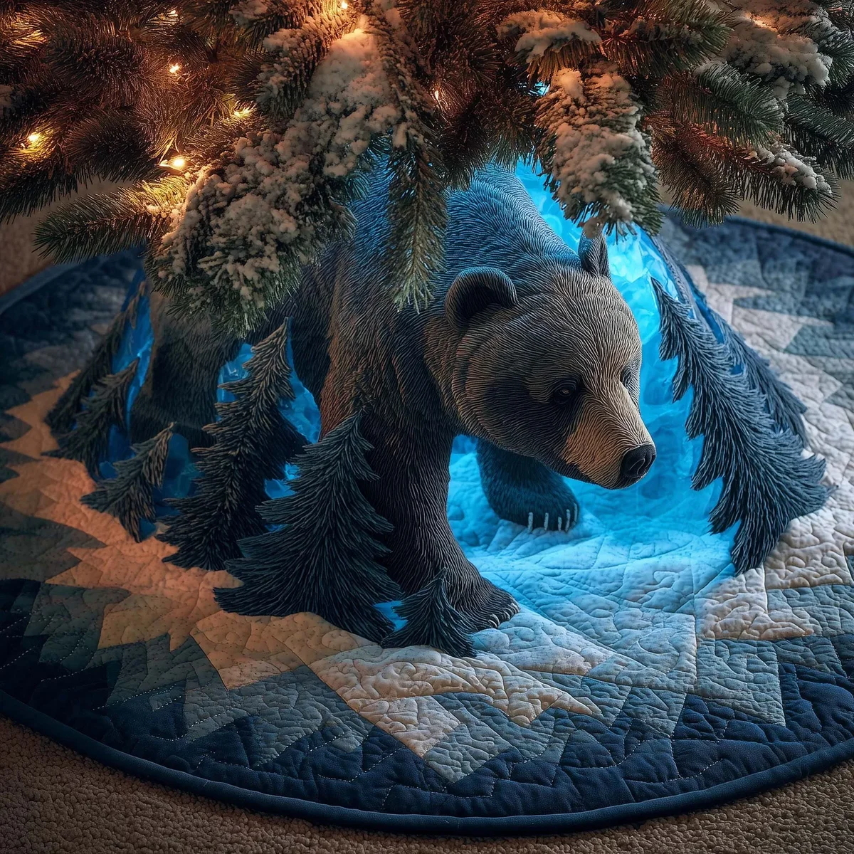 Bear Forest Spirit Quilted Tree Skirt Christmas Gift