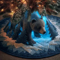 Bear Forest Spirit Quilted Tree Skirt Christmas Gift