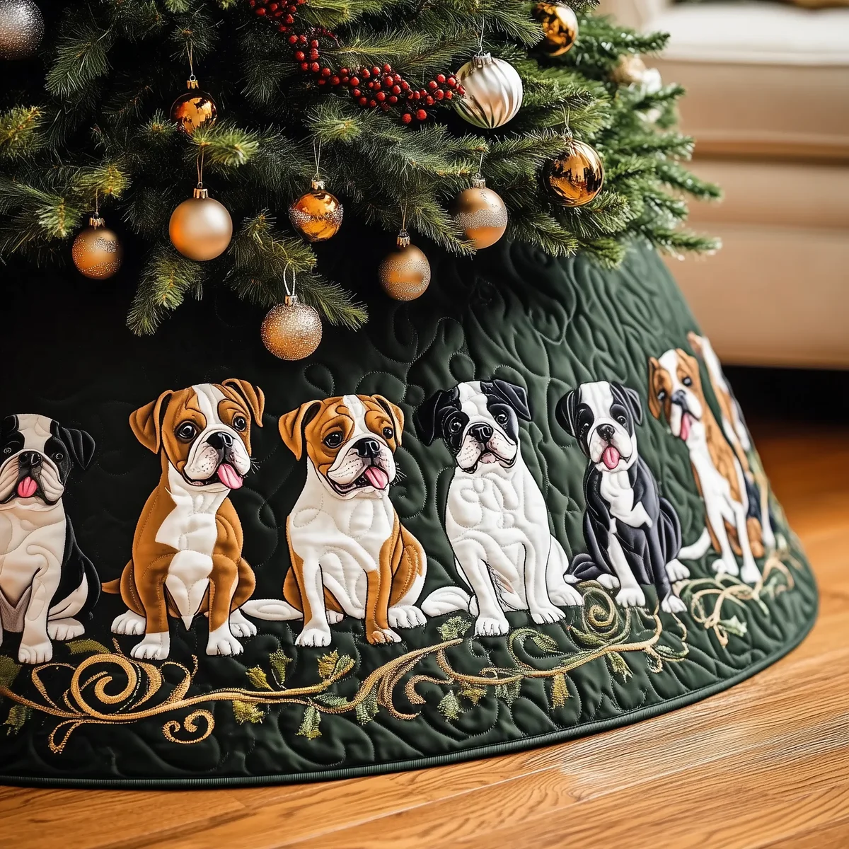 Christmas Boxer Quilted Tree Skirt Christmas Gift