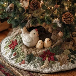 Christmas Hen & Chicks Quilted Tree Skirt Christmas Gift