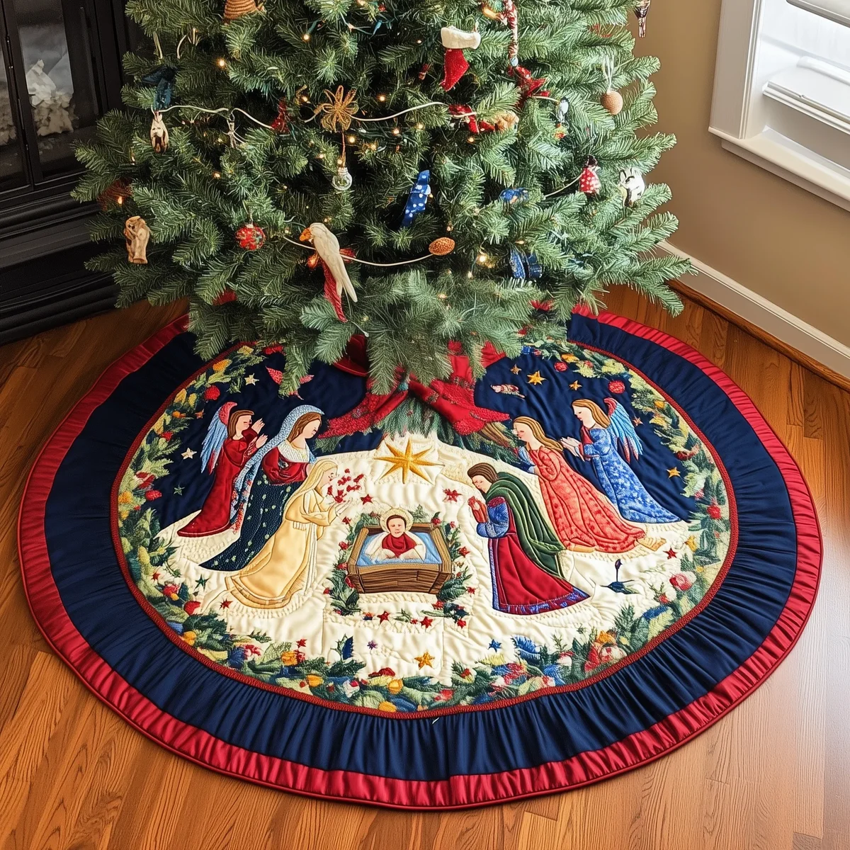 Christ_s Arrival Quilted Tree Skirt Christmas Gift