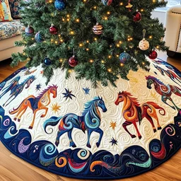 Christmas Horses Quilted Tree Skirt Christmas Gift